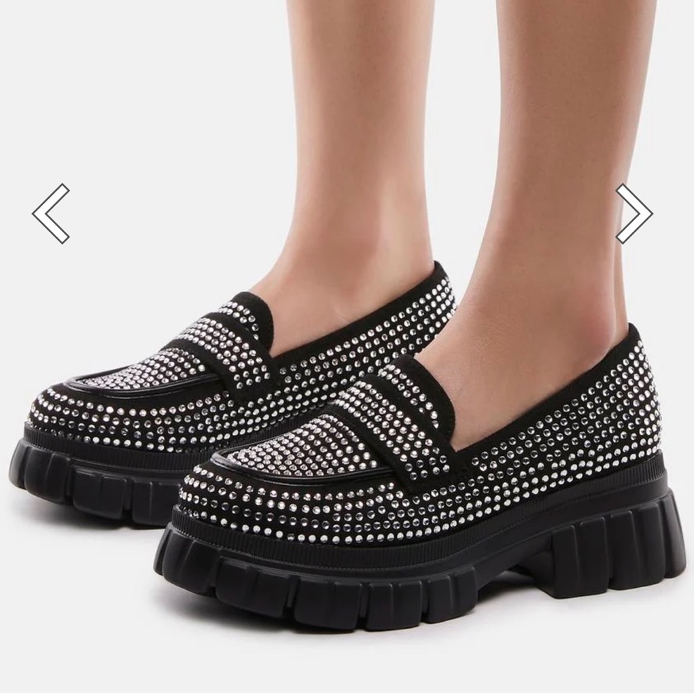Dolls Kill Seek The Spotlight Black Studded Platform Oxford Loafers Size 7 NWT